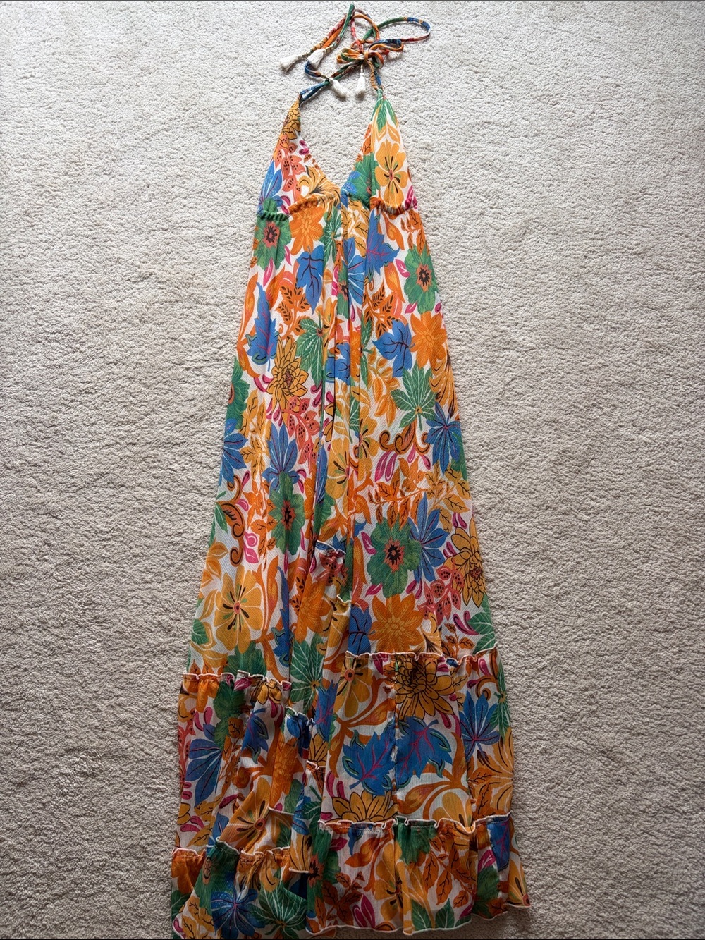 Tropical Floral Halter Maxi Dress - Multicolor